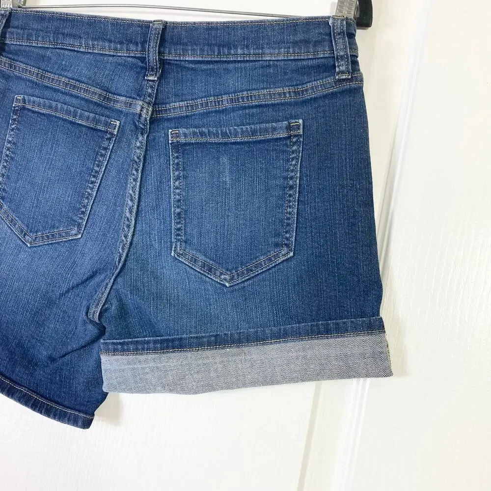 BANANA REPUBLIC Shorts Women 27/4 Blue Denim Dark-Wash Pocket Roll-Tab Chino